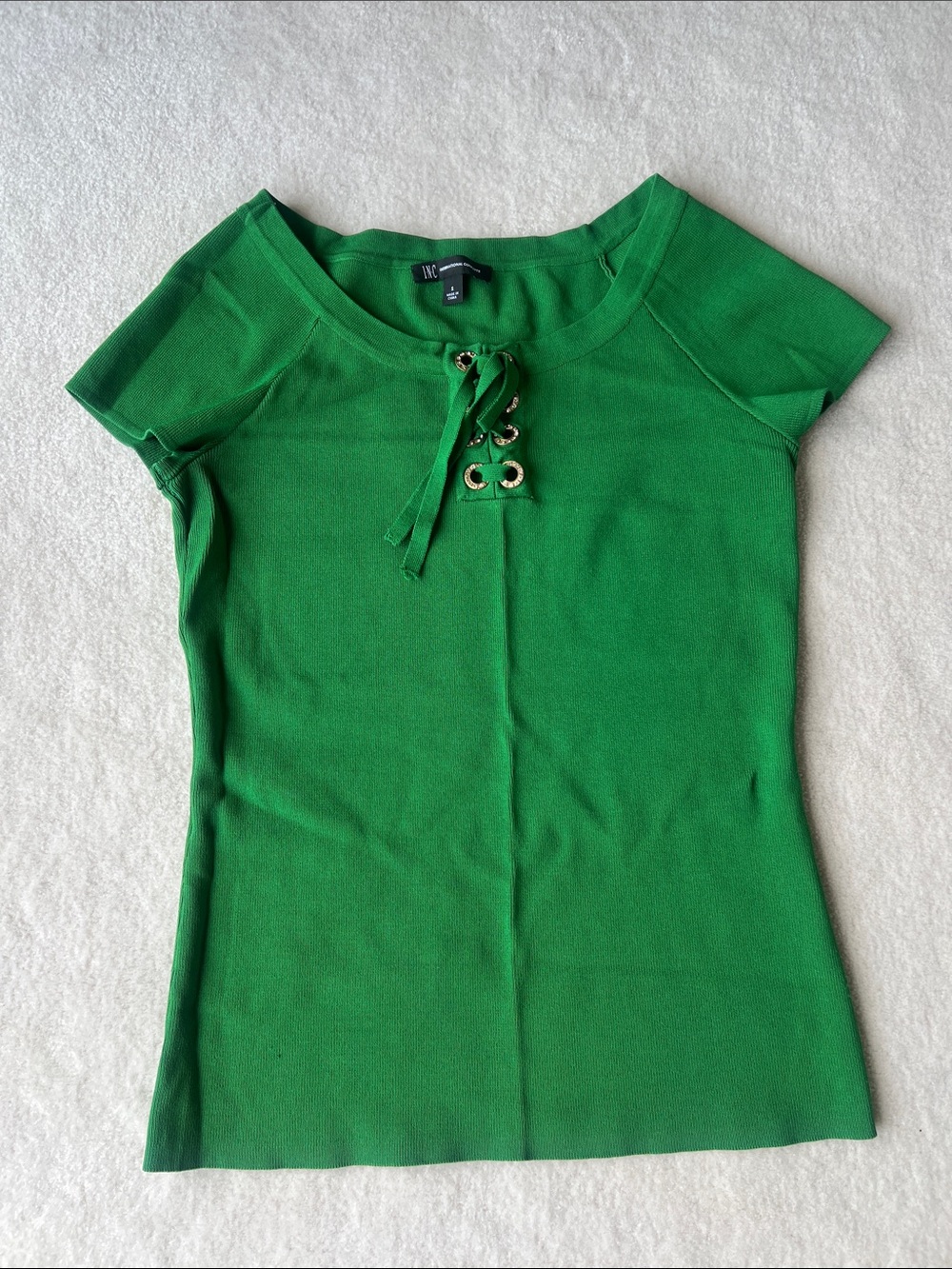 Express Green Lace-Up Short Sleeve Knit Top - Women